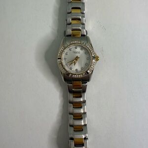 Caravelle Elegant Silver and Gold Women's Watch rhinestone cz diamond